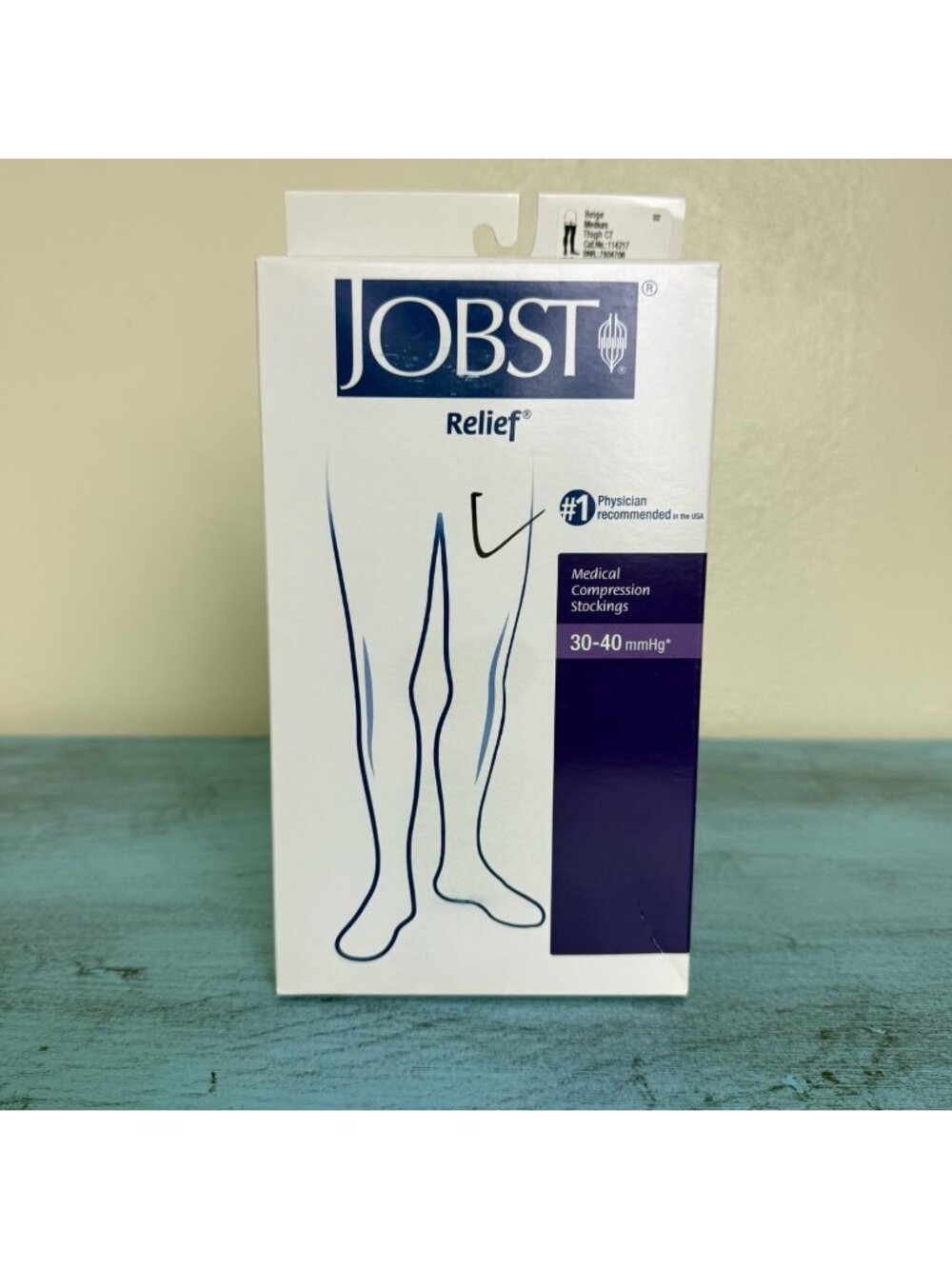 NIB Jobst Relief Medical Compression Stockings 30-40 MmHg Beige Thigh High Sz M